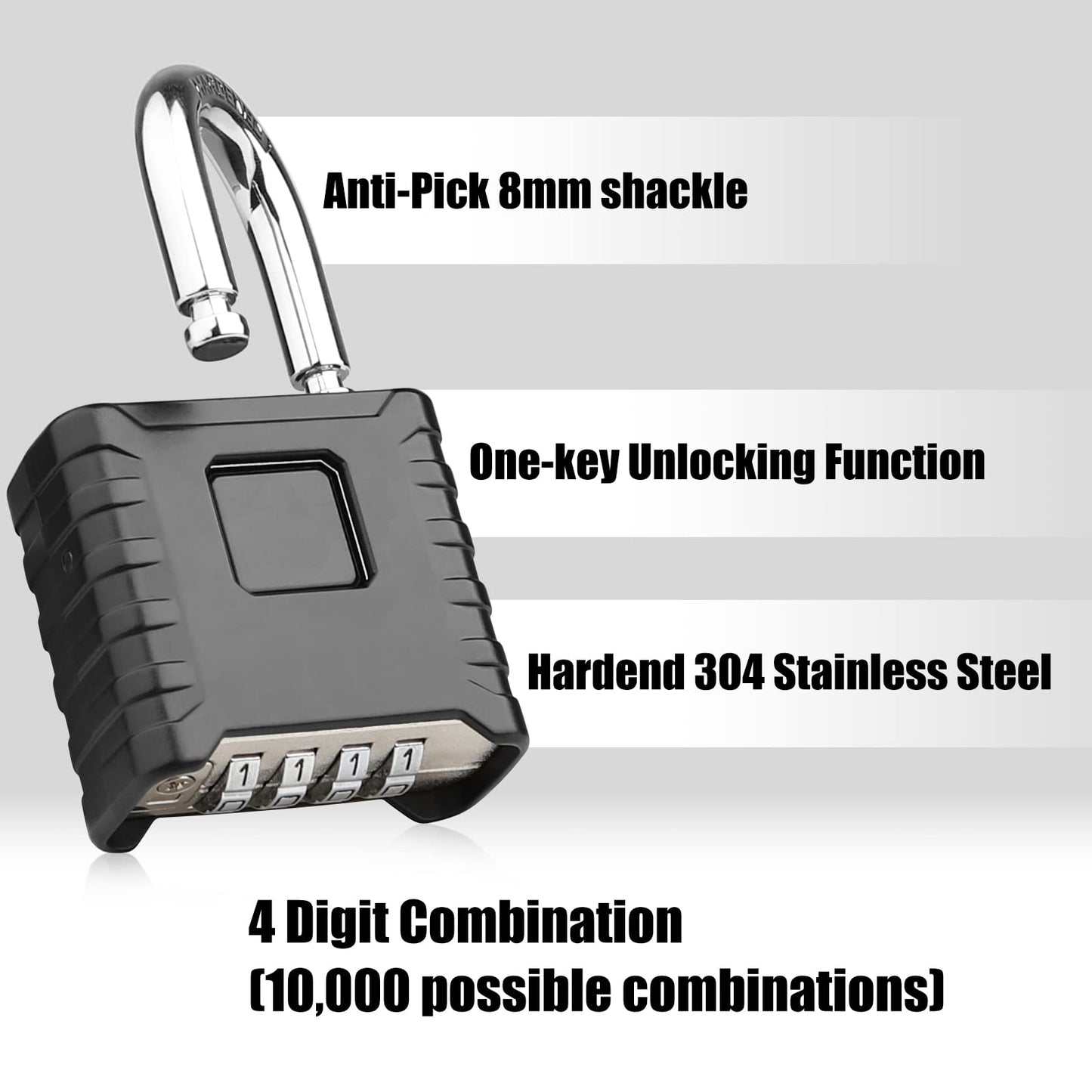 Diyife Heavy Duty Combination Padlocks Outdoor, [Weatherproof] 52mm Large 4 Digit Code Padlock with 8mm Thick 304 Stainless Steel Shackle for Garage, Home, School, Gate, Shed, Fence, Warehouse, Gym