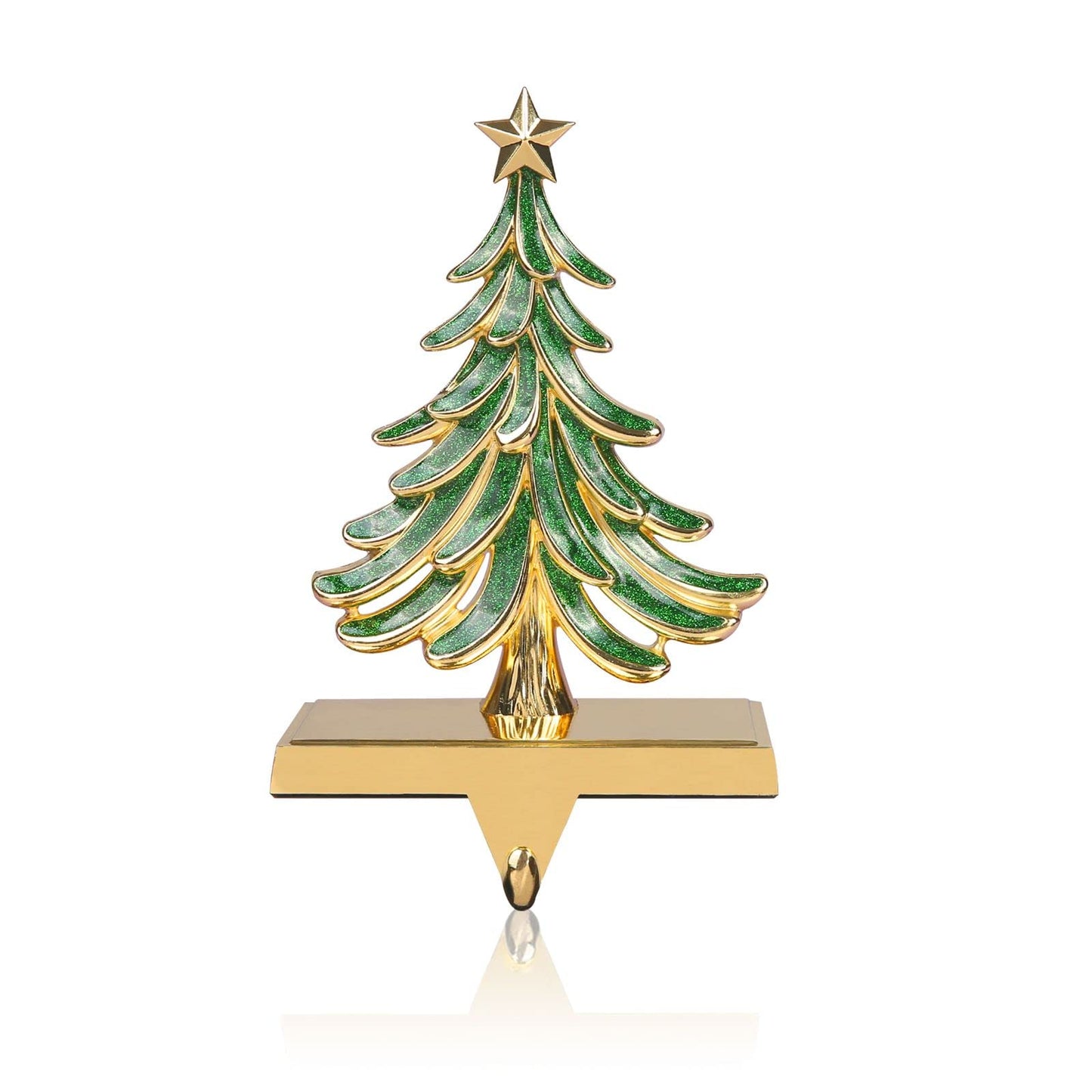 JUSTOTRY Christmas Stocking Holders for Mantle Glitter Green Xmas Tree Gold Stocking Holder for Fireplace Home Decor Holiday Gifts Christmas Decorations Supplies Non-Skid Durable and Sturdy