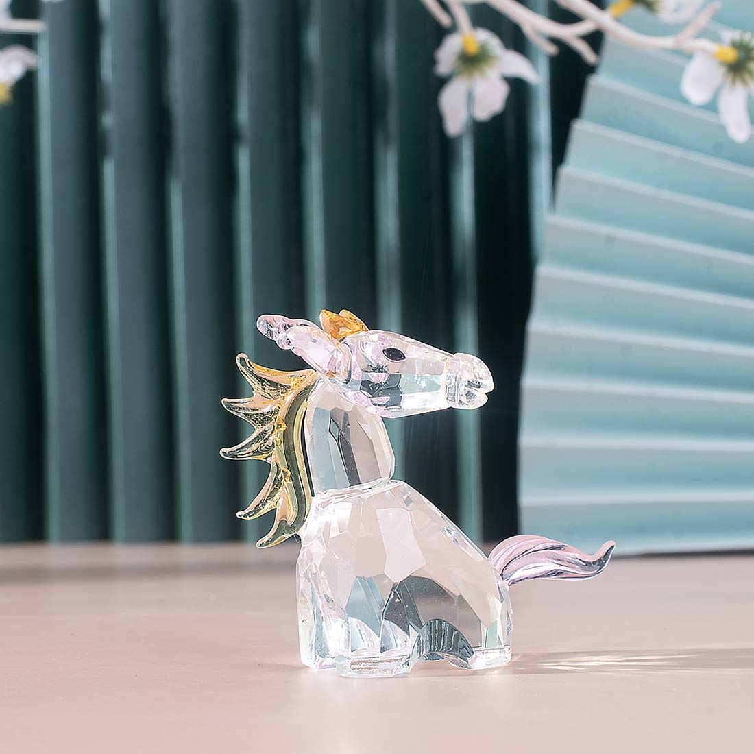 LONGWIN Crystal Unicorn Figurines Glass Home Decorative Ornaments Collectible