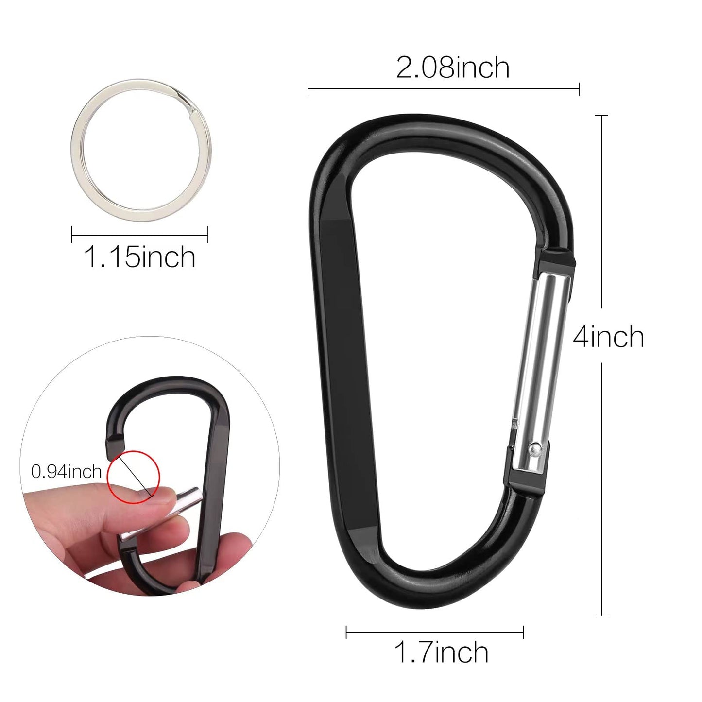 CampTek 10PCS Carabiner Caribeaner Clip,Extra Large 4" Aluminum Carabeaner Keychain Hook,Spring Snap Key Chain Clip (10D)