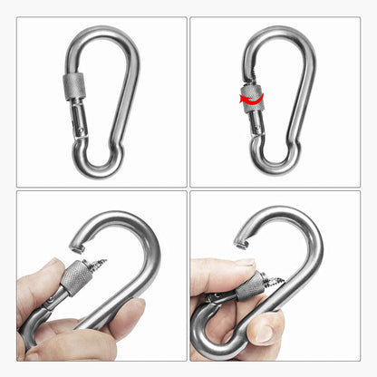 2+1 Heavy Duty 304 Stainless Steel Swivel Ring Double Ended Swivel Eye Hook with SUS304 Snap Hooks for Web Tree Swing, Swing Spinner Hanger, Reliable and Safe (M8)