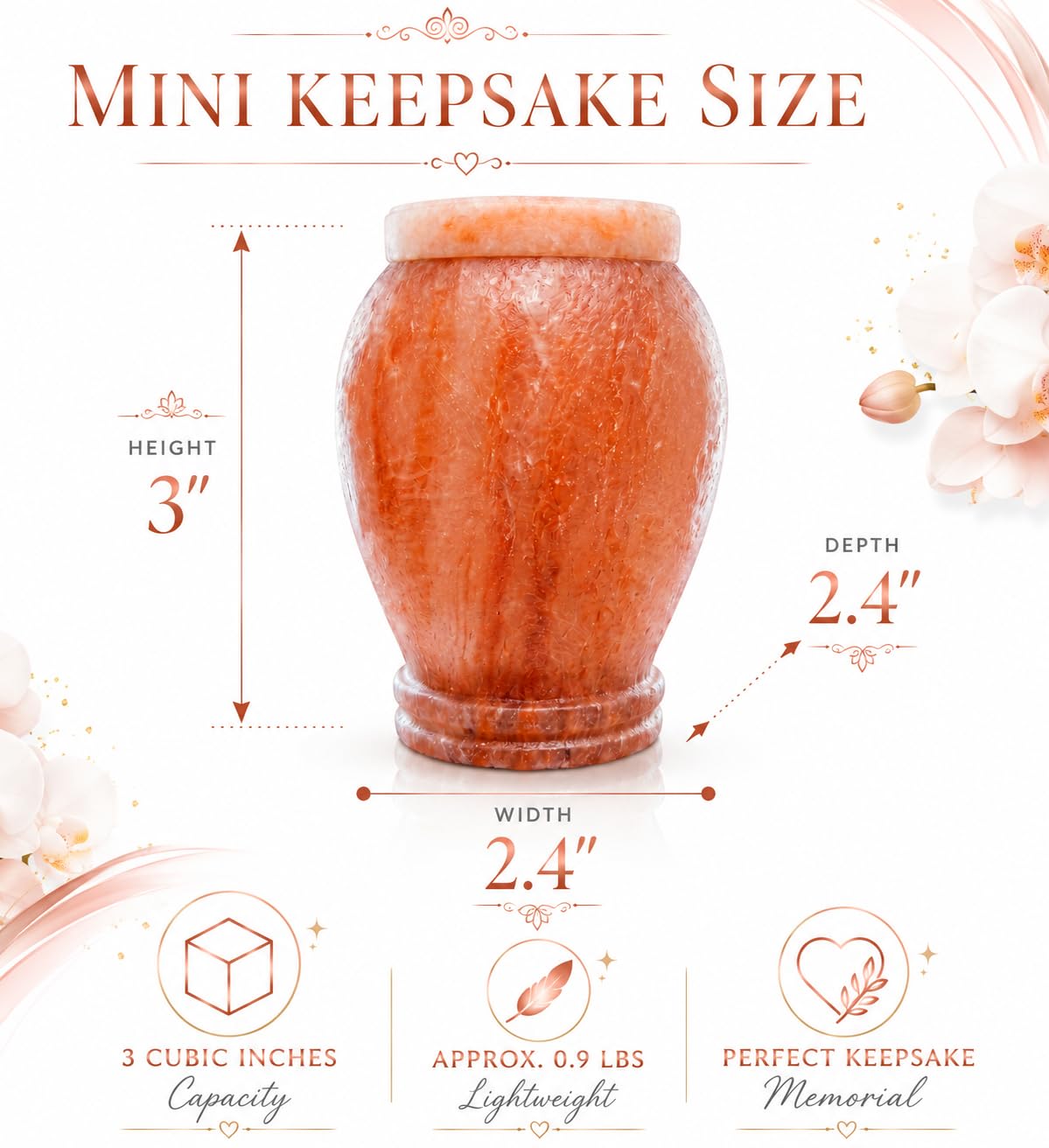 Handcrafted Pink Himalayan Salt Keepsake Urn for Human Ashes Male or Female