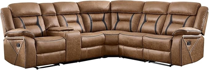 EBELLO Faux Leather Reclining Sectional Sofa Set