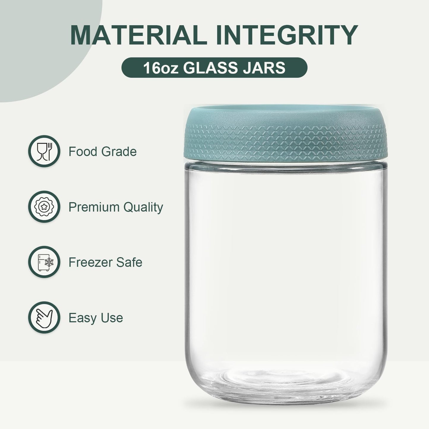 NETANY 6-pack 16 oz Overnight Oats Containers with Lids, Glass jars with Airtight Lids, Wide mouth Mason Salad jars, Glass Food Storage Containers for Snacks Yogurt Spice Sugar
