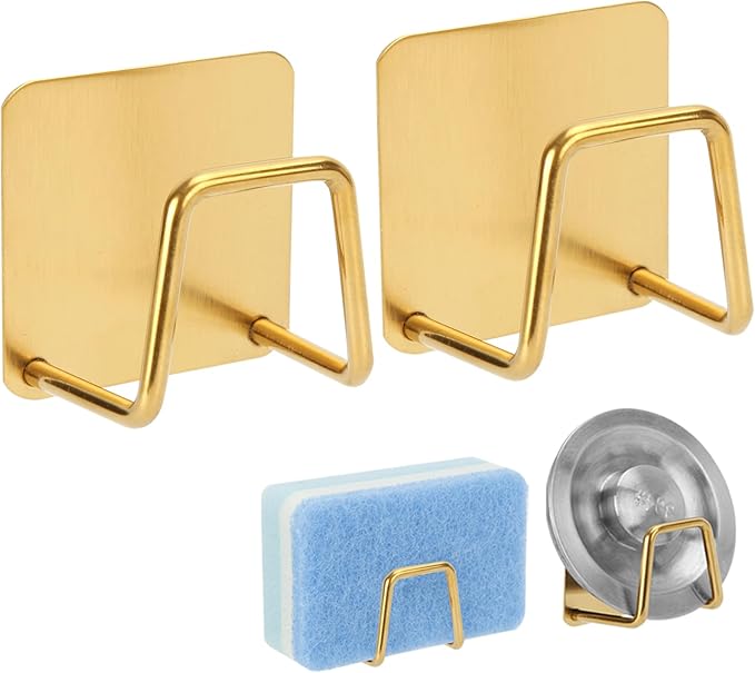 2Pcs Adhesive Sponge Holder for Kitchen Sink Essentials, Stainless Steel Dish