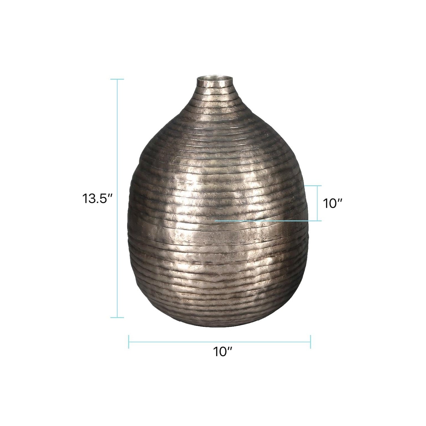 Howard Elliott Collection Circlet Bottle Vase Small, Embossed Aluminum Vase with Ring Pattern and Antique Gold Finish, Rustic Decorative Accent for Table, Shelf or Console, 13.5H x 10W x 10D