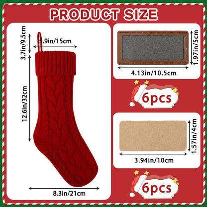 XOYTN 6 Pack Personalized Christmas Stockings, 18in Large Knitted Xmas Hanging Stocking Set Decoration with Leather Patches Custom Name for Holiday Christmas Family Decor (Red and White)