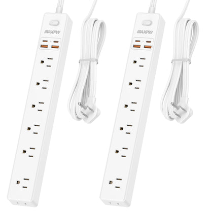 2 Pack Power Strip Surge Protector - 7 Outlets 4 USB Ports (2 USB C), 6 Ft Ultra Thin Flat Plug Extension Cord, 1875W/15A, 1700 Joules, Wall Mount for Home Office Dorm, White