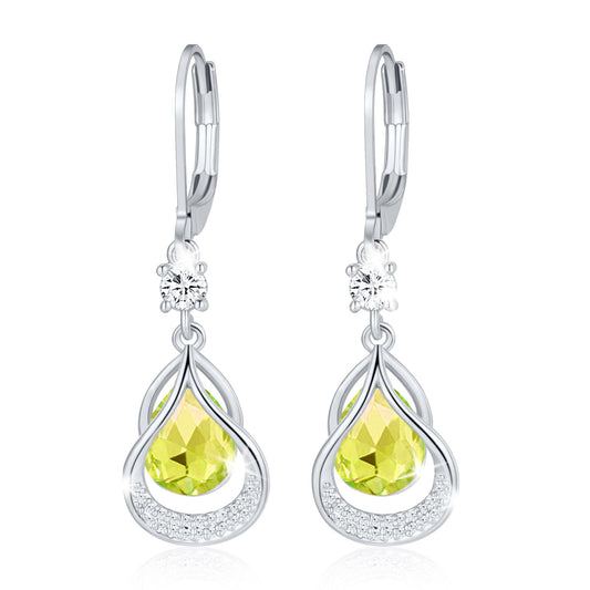 Dangle Trendy Leverback Birthstone Earrings Sliver Plated Teardrop Dangle Earrings Jewelry Christmas Birthday Gifts for Women (Sliver August)
