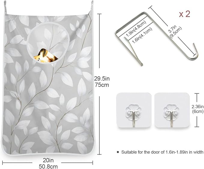 Grey Simple Leaves Hanging Laundry Hamper Door Hampers Bag Basket