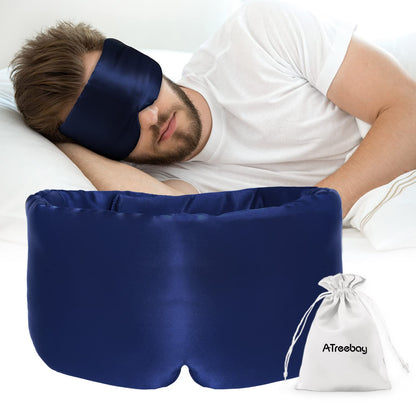 Silk Sleep Mask for Women Men, Mulberry Silk Eye Sleeping Mask & Blindfold with Adjustable Velcro Strap, Blackout Eye Cover for Sleep Travel Yoga Nap, Large Size, Black