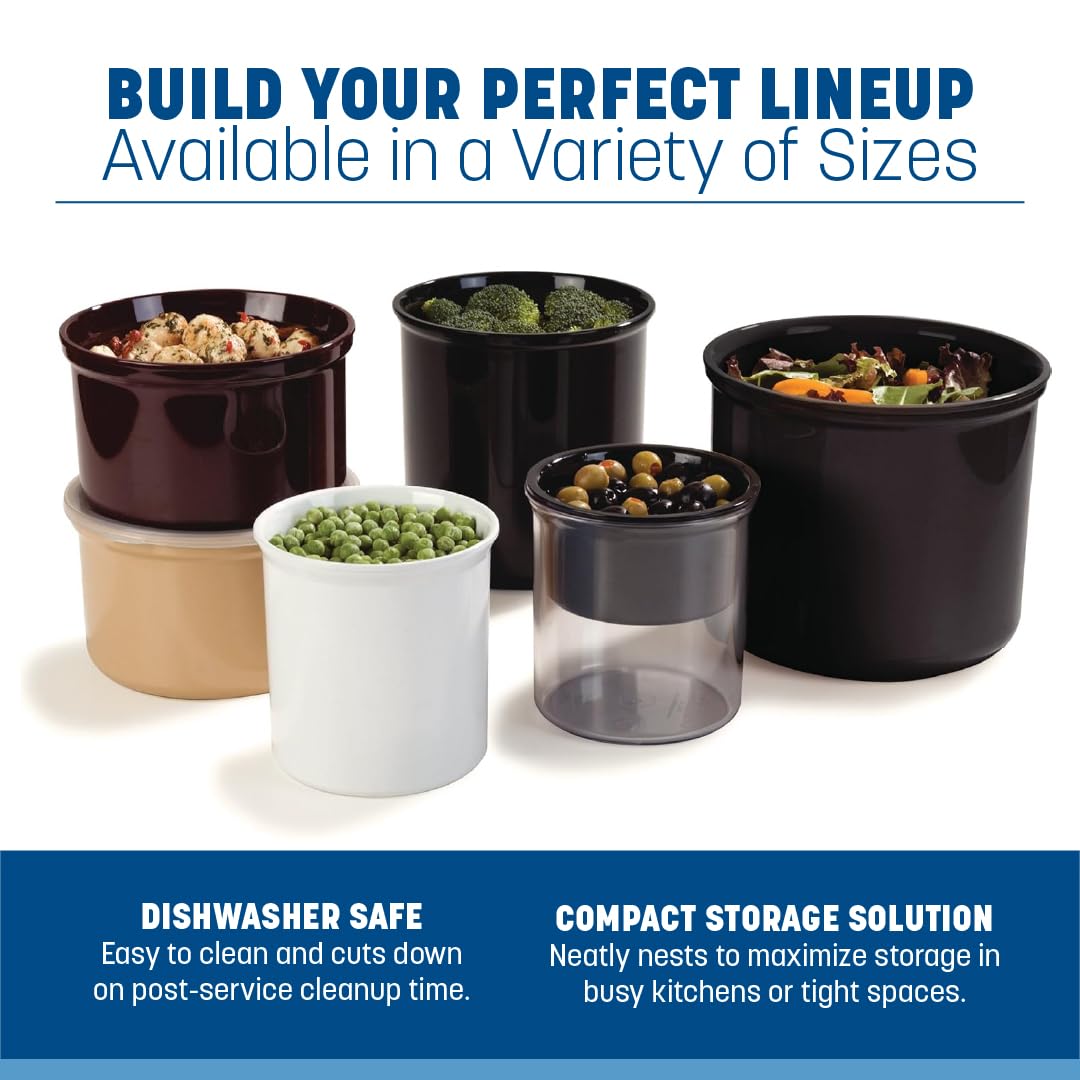 Carlisle FoodService Products Classic Round Storage Container Crock with Lid for Kitchen, Restaurants, Home, Plastic, 2.7 Quarts, Black, (Pack of 6)