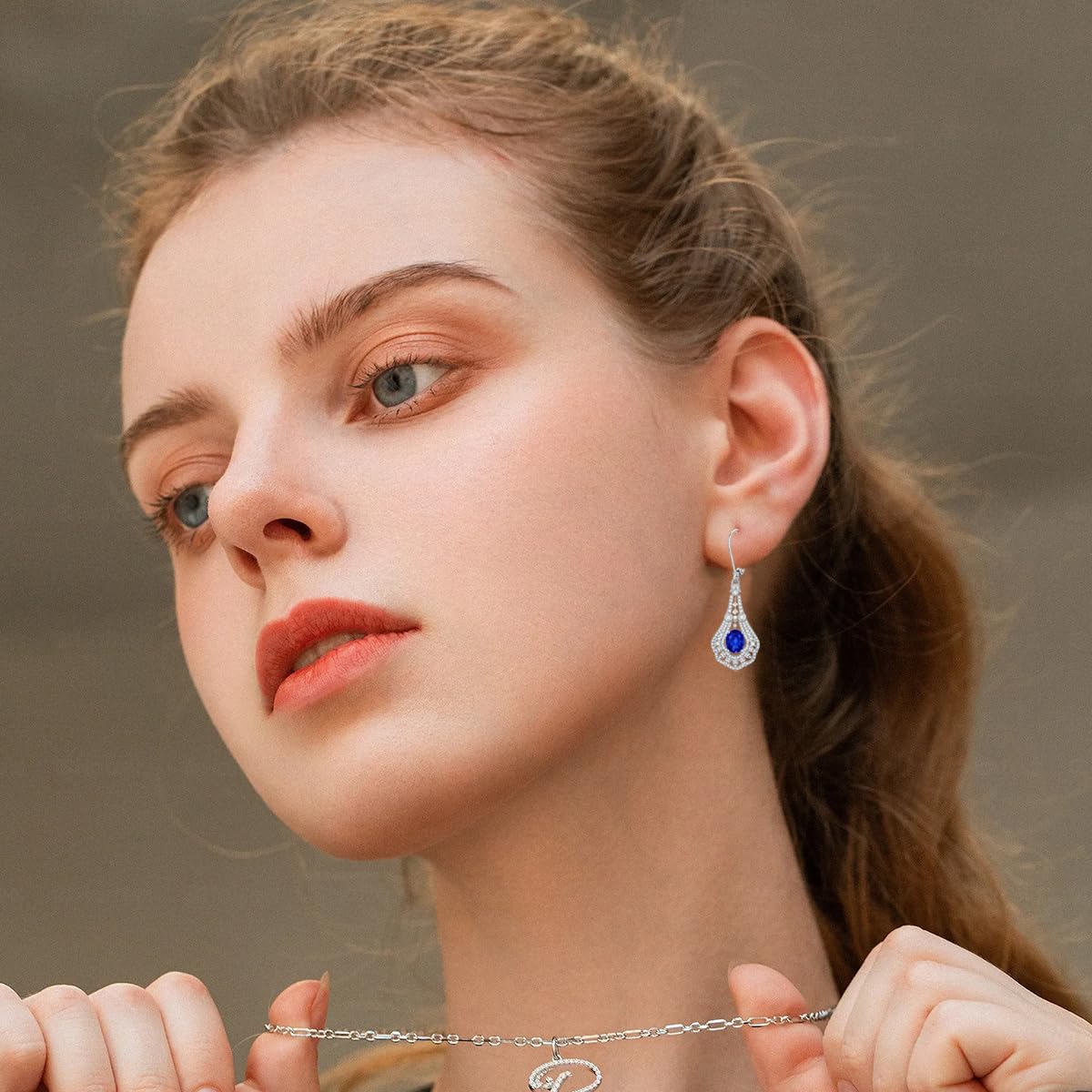 Lvoryance 1.5CT Created Blue Sapphire Earrings 925 Sterling Silver 6mm * 8mm Oval Cut September Birthstone Drop Earrings for Women