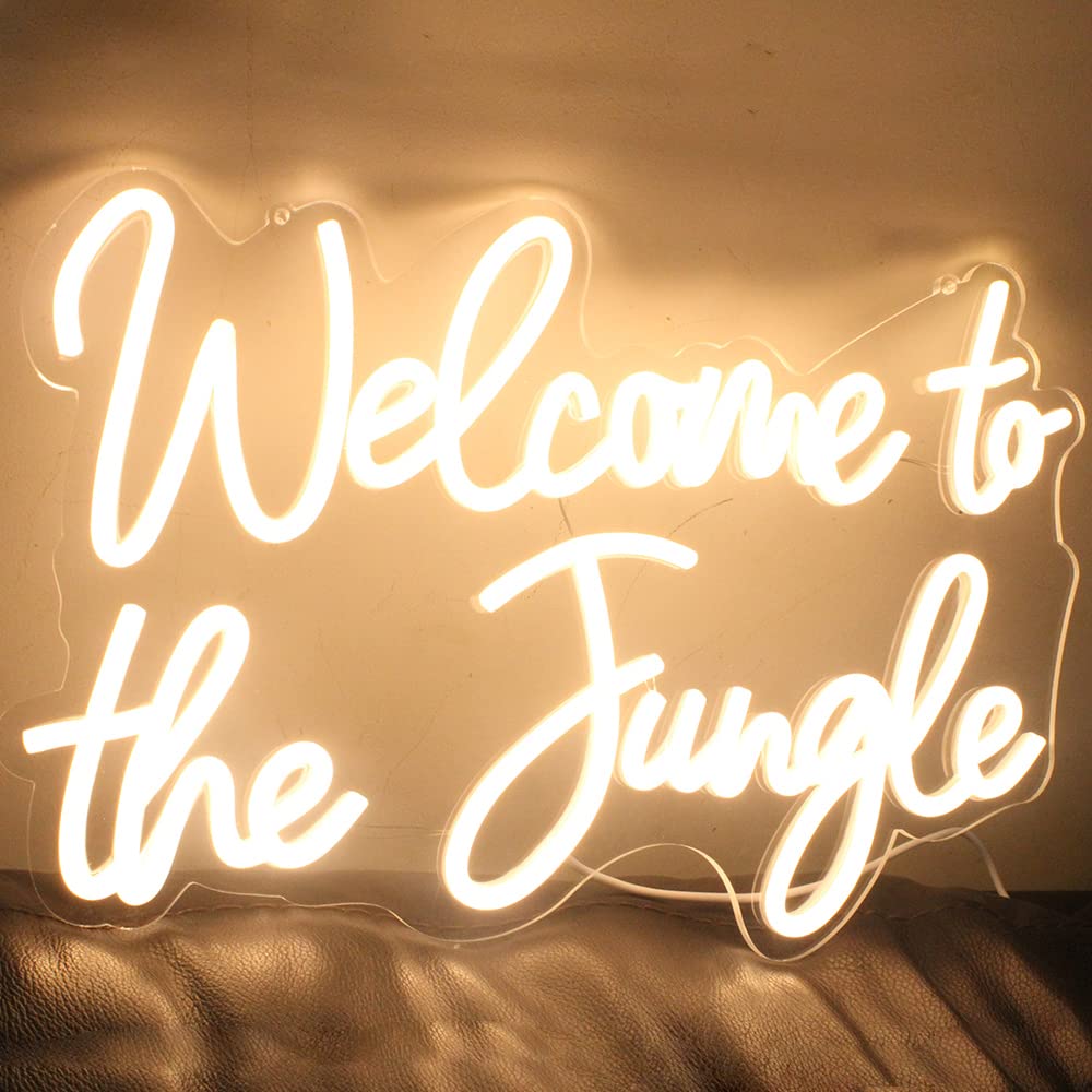 Welcome to the Jungle LED Neon Signs Warm White Neon Lights for Wall Decor USB Light Up Sign For Garden Home Porch store Christmas Living Room Bar Decoration(16.5 * 11Inch)