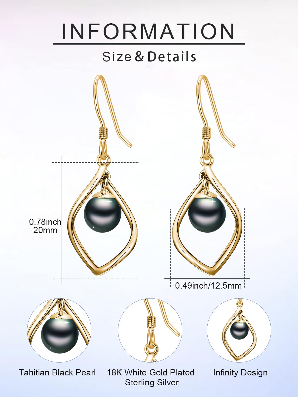 KANNSOAR Tahitian Black Pearl 6MM AAAA 18K Yellow Gold Plated Sterling Silver Dangle Drop Earrings for Women Wife Mom Girlfriend Valentine Jewelry Gift for Anniversary Her Birthday(Yellow Gold)
