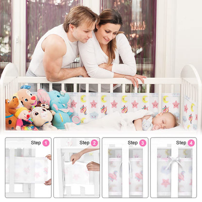 Vicloon Cot Bumper, 2Pcs Breathable Mesh Cot Liner, Crib Rail Cover Baby Crib Bumper, Baby Boys Girls Nursery Breathable Crib Bed Liner Bumper (Unicorn）