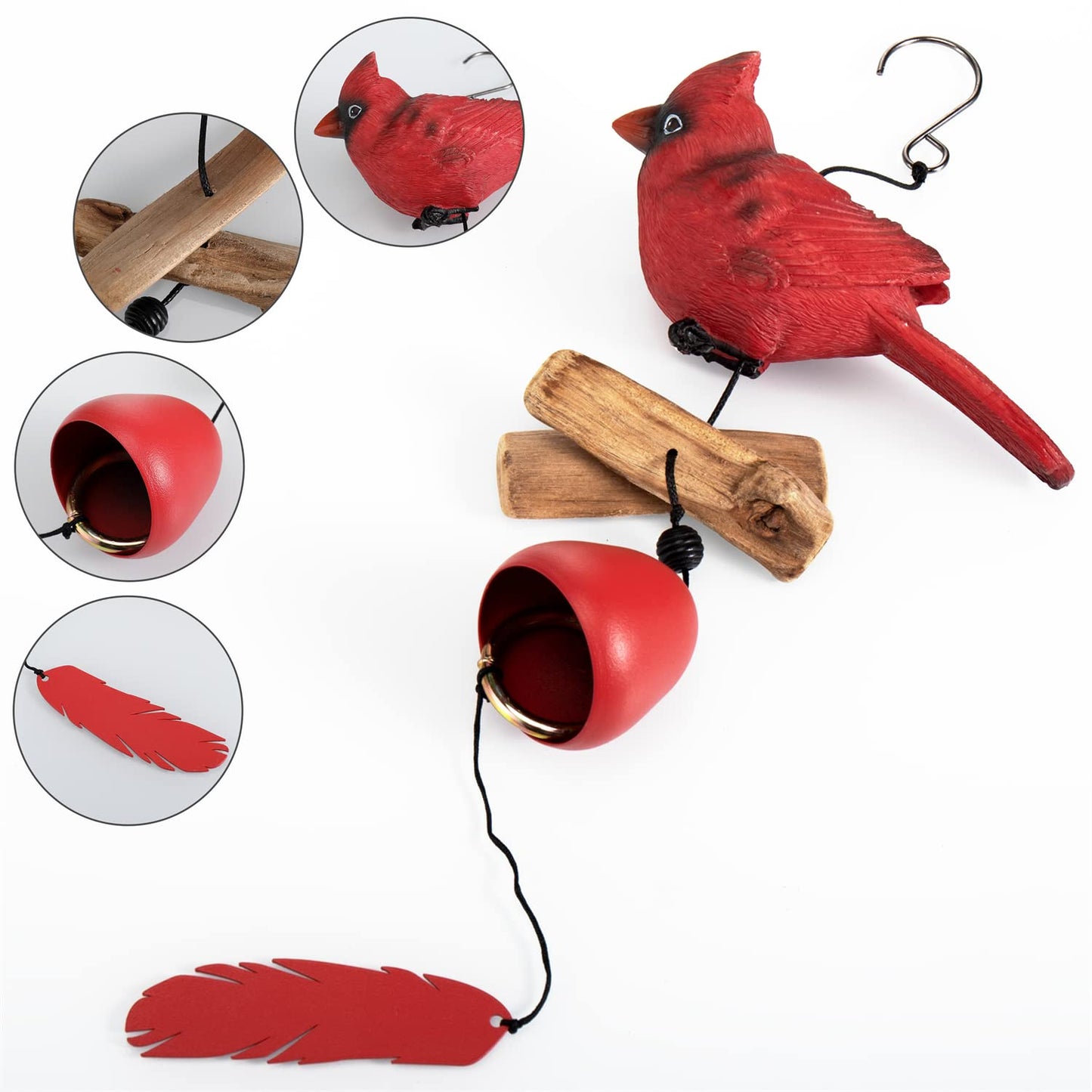 Gardenvy Cardinal Bird Wind Chime, Cardinal Gifts for Glory Mother’s Love Gift, Bird Bell Chimes for Garden Backyard Church Hanging Decor, Red