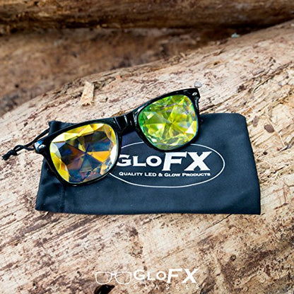 GloFX Ultimate Kaleidoscope Glasses - Black - Rainbow Edm Rave Light Diffraction Music Festival Eyewear (Black)