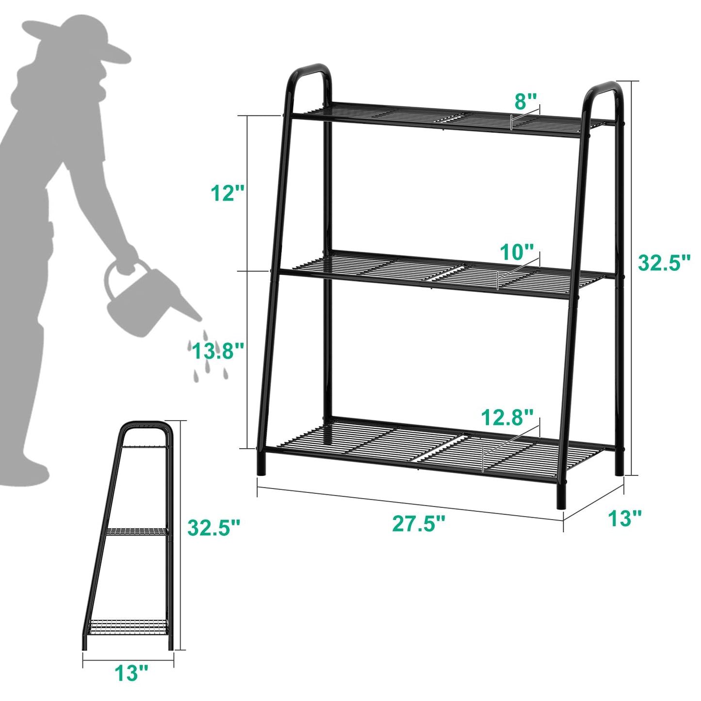 Plant Stand Indoor, Outdoor Tiered Plant Stand, Corner/Metal/Black Plant Shelf