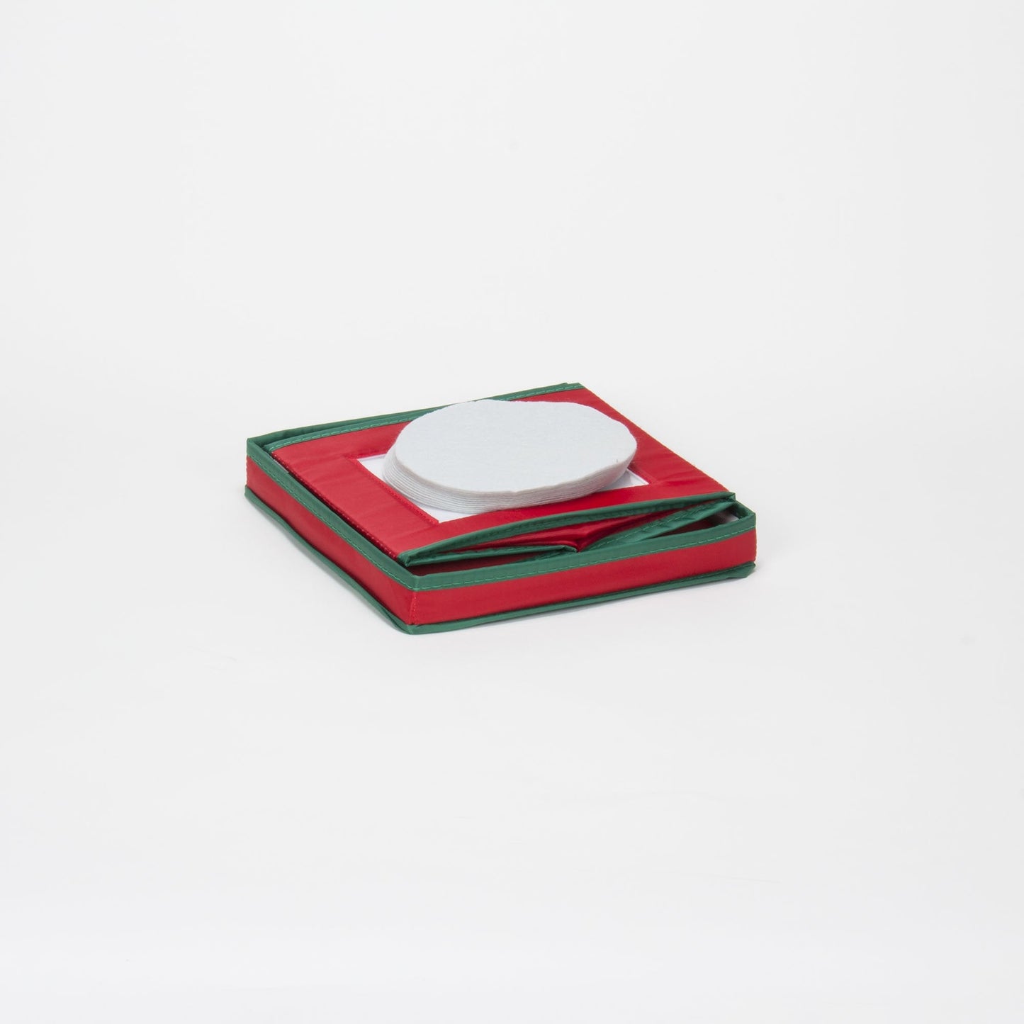 Household Essentials Holiday China Plate Storage Box, Salad Plate Storage, Windowed Panel, Stackable and Foldable Frame, Handles and Fully Removable Lid, Red with Green Trim