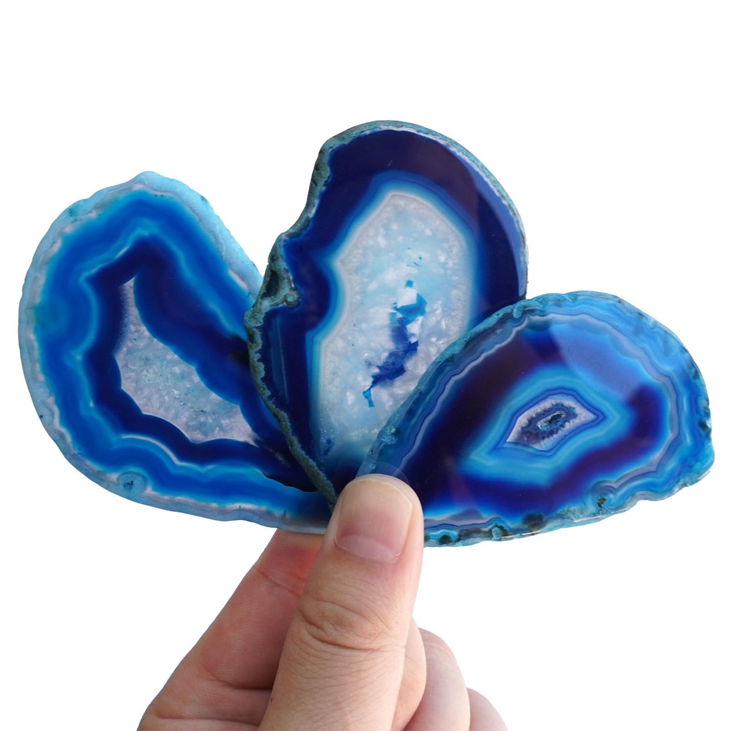 Sisamn 15pcs Blue Polished Agate Slices, Geode Slices Bulk for Light Table, Table Place Cards,Jewelry Making, Crafts, Home Decor, 1.18-2.56 Inches Length (Non-Drilled)
