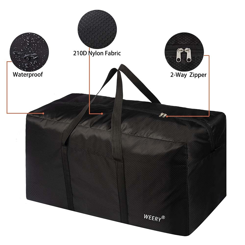 WEERY Large Travel Duffle Bag, 96L Extra Waterproof Holdall Lightweight Foldable Duffel Bag for Men Women, Black