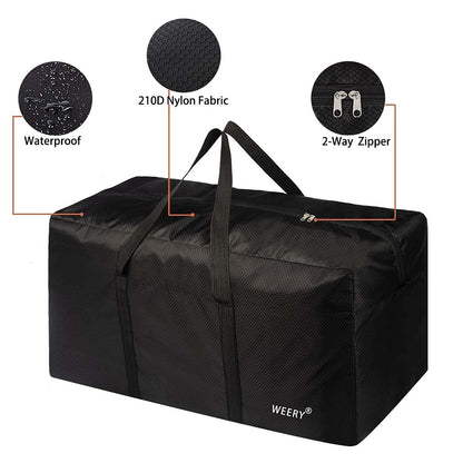 WEERY Large Travel Duffle Bag, 96L Extra Waterproof Holdall Lightweight Foldable Duffel Bag for Men Women, Black