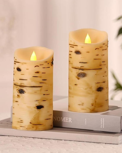 Comenzar Flameless Candles Birch Bark Candle LED Candles Home Decor H: 456" x D: 3.25" Electric Candle Faux Candles with Remote Timer Pack 3