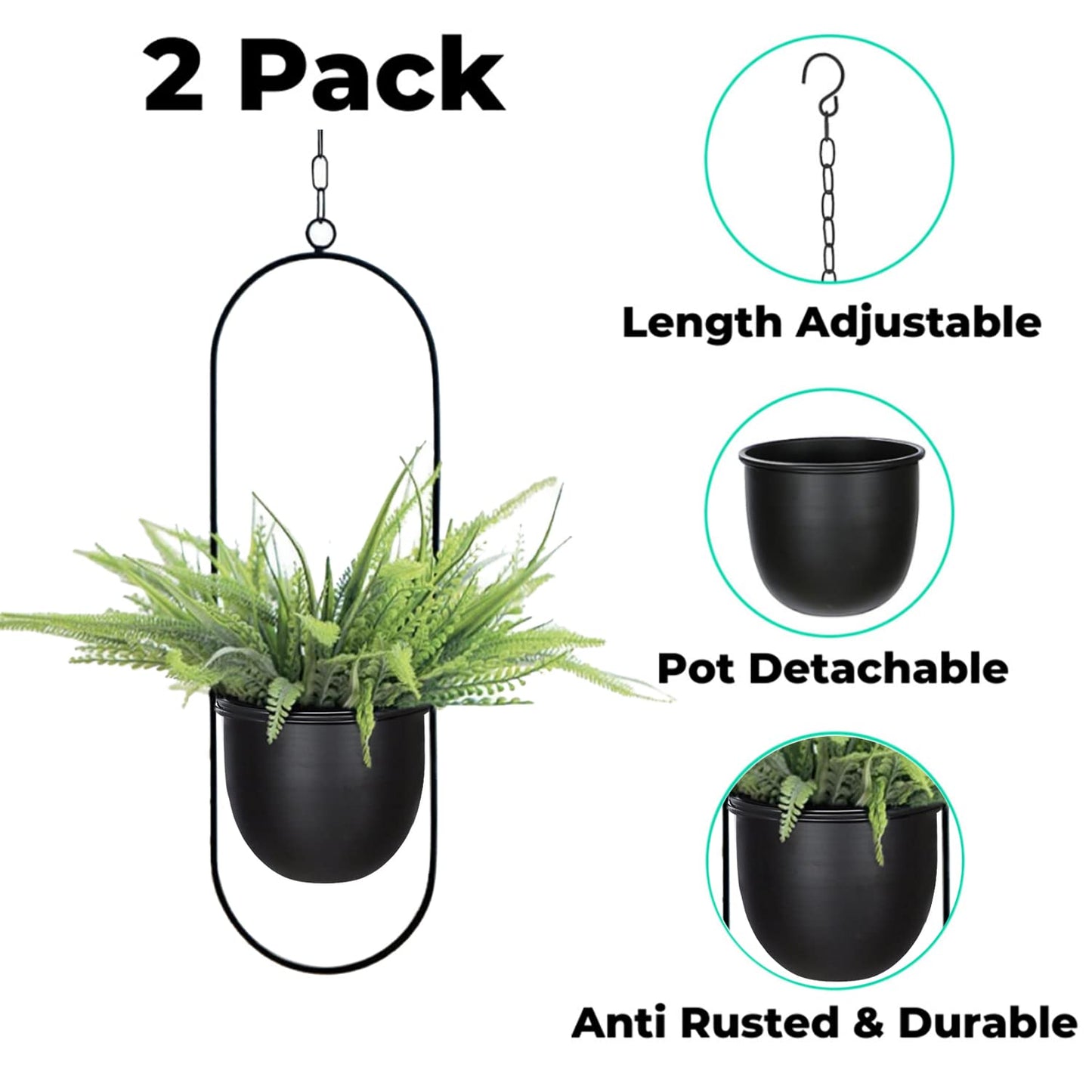 Eco Joy Shineloha 2 Pack Hanging Planters for Indoor Plants with 5.5" Pot + Ceiling Hook | Black Hanging Planter, Metal Plant Hanger, NO Plant incld