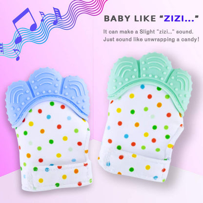 Teething Mittens for Baby (2 Pack) with Baby Teething Toys (3 Pack), Self Soothing Pain Relief Mitt, Silicone Teethers, BPA-Free, Natural Organic Freezer Safe for Infants and Toddlers