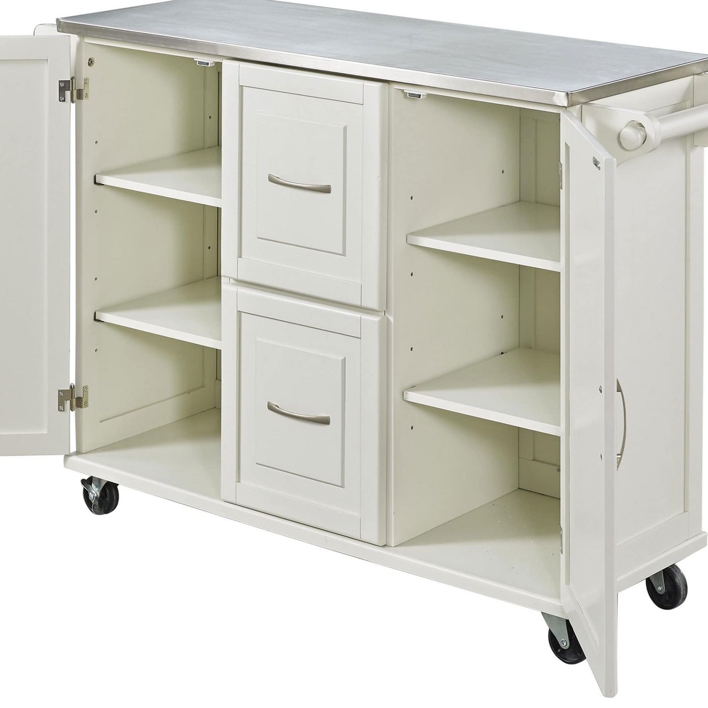 Homestyles Dolly Madison Off-White Mobile Kitchen Cart with Stainless Steel Top