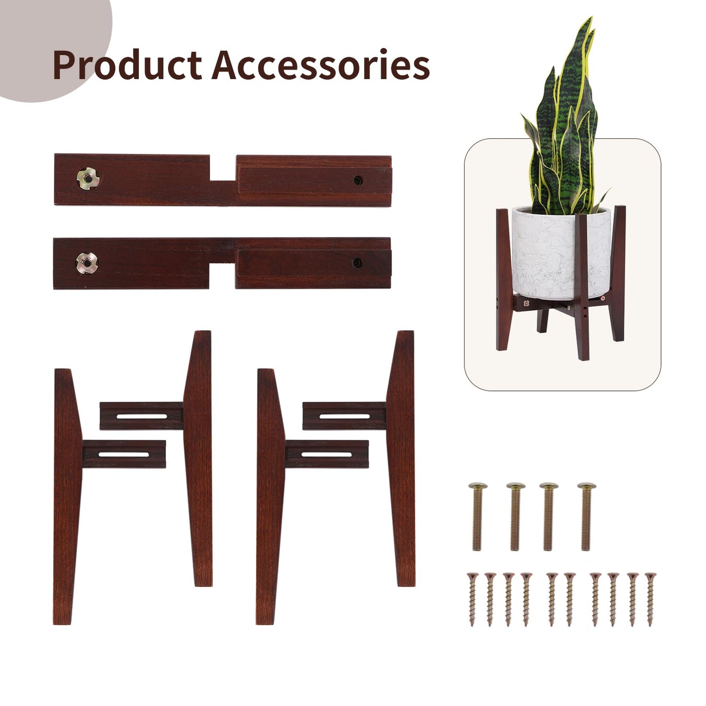 PHOARTS Wooden Adjustable Plant Stand, Mid Century Modern Metal Plant Holder for Indoor & Outdoor, Fits 8 to 15 Inch Planters Pots,Heavy Duty Flower Pot Stand for Living Room, Corner, Patio (Black,Not with pot)