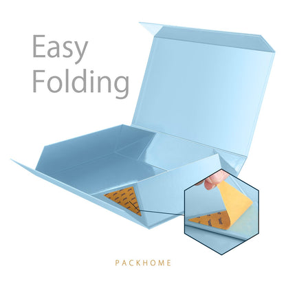 PACKHOME Extra Large Gift Box 17.5x11.3x4.3 Inches, Sturdy Shirt Box with Magnetic Lid for Clothes and Large Gifts (Glossy Light Blue)