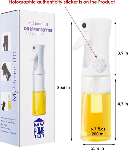 Oil Sprayer for Cooking - Olive Oil Mister Spray Bottle for Cooking - 6.7 fl.oz - Air Fryer Accessories - Refillable Glass Dispenser for Kitchen