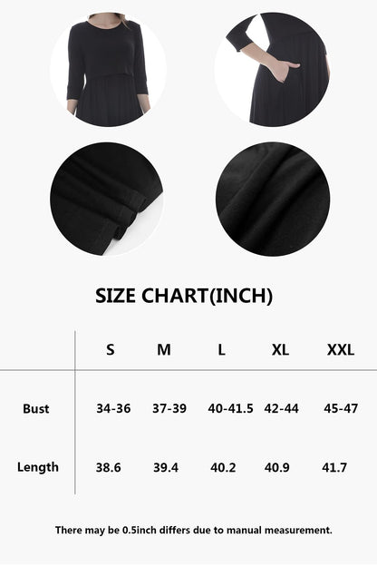 Smallshow Nursing Dresses 3/4 Sleeve Maternity Breastfeeding Dress for Women SVP033 M