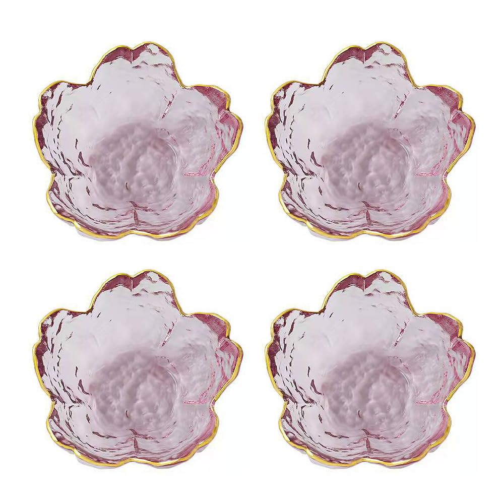 4 Pack Sakura Sauce Dishes Set, Pink Cherry Flower Crystal Glass Appetizer Plates Dipping Bowls Tasting Dishes Serving Dish Seasoning Saucers Bowl Little Bowls Ice Cream Snack Sushi Soy Condiment Dish
