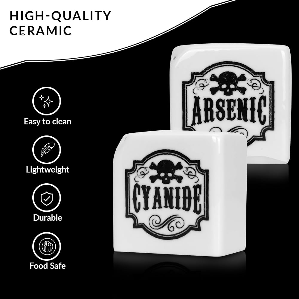 Funny Salt and Pepper Shakers - Arsenic and Cyanide Halloween Decor, Spooky Goth Decor, Gothic Home Decor, Witch Kitchen Accessories, Oddities and Curiosities - Gothic Decor (White)