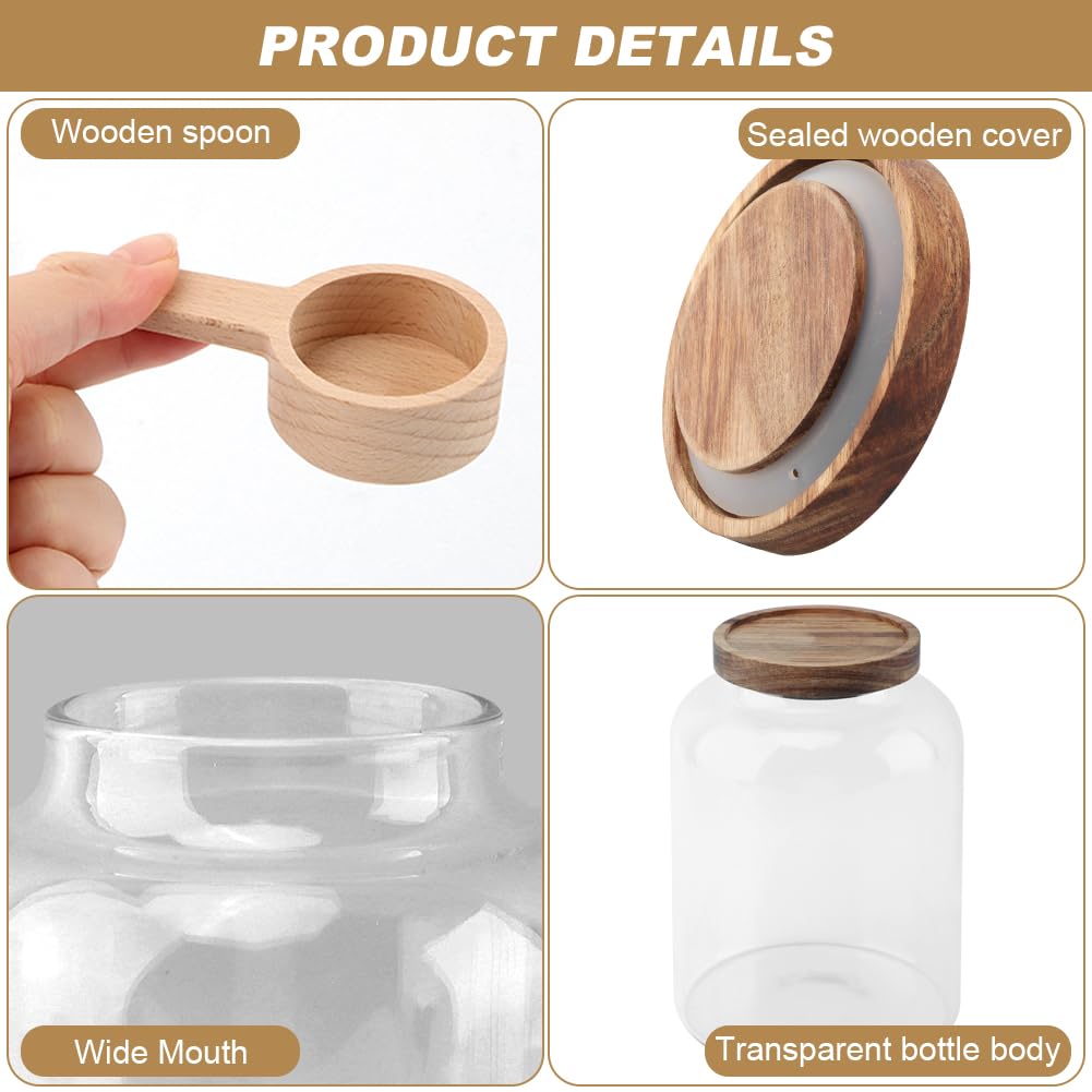 Kazheon 74 oz Bath Salt Container,Glass Bath Salts Jar with Wooden Lid and Scoop,Bathroom Organizers and Storage for Bath Flour Salt Candy Tea