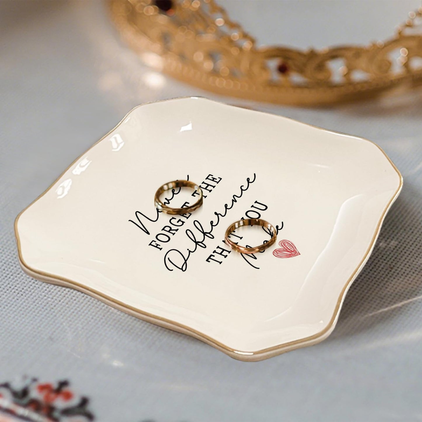 Never Forget the Difference You Make Jewelry Dish – Ceramic Ring Dish Tray for Teacher Appreciation Gifts, Thank You Gifts for Women, Inspirational Trinket Tray Home Decor