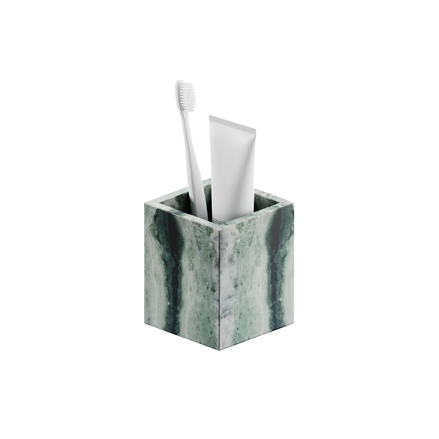 Marble Toothbrush Holder – 4.1" Genuine Stone Bathroom Cup for Makeup Brushes, Pens & Utensils | Natural Marble Organizer for Vanity, Countertop & Home Décor (Victoria Green)