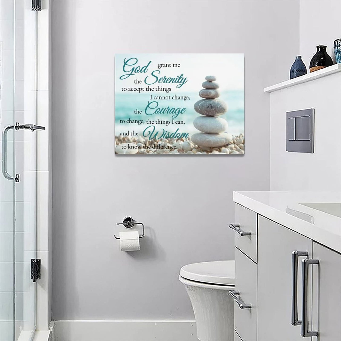 Serenity Prayer Bathroom Wall Art Beach Zen Canvas Prints Scripture Christian Pictures Beachy Office Home Decor for Bedroom Dining Living Room 16"x12"