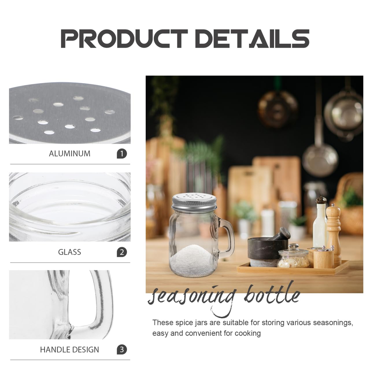 Zerodeko Mini Glass Seasoning Bottles Set of 2 Mason Jar Style Salt and Pepper Shakers with Lids for Kitchen Spice Storage and Condiment Containers