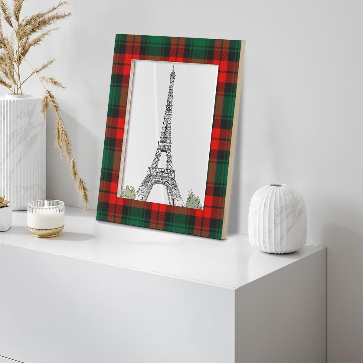 POFATO Christmas Plaid Pattern 8x10 Picture Frame Wooden Picture Frames for Wall Hanging & Tabletop Decor Display 8x10 or 8x8 Picture Collage Family Weddings Christmas Photo Frame for Gift