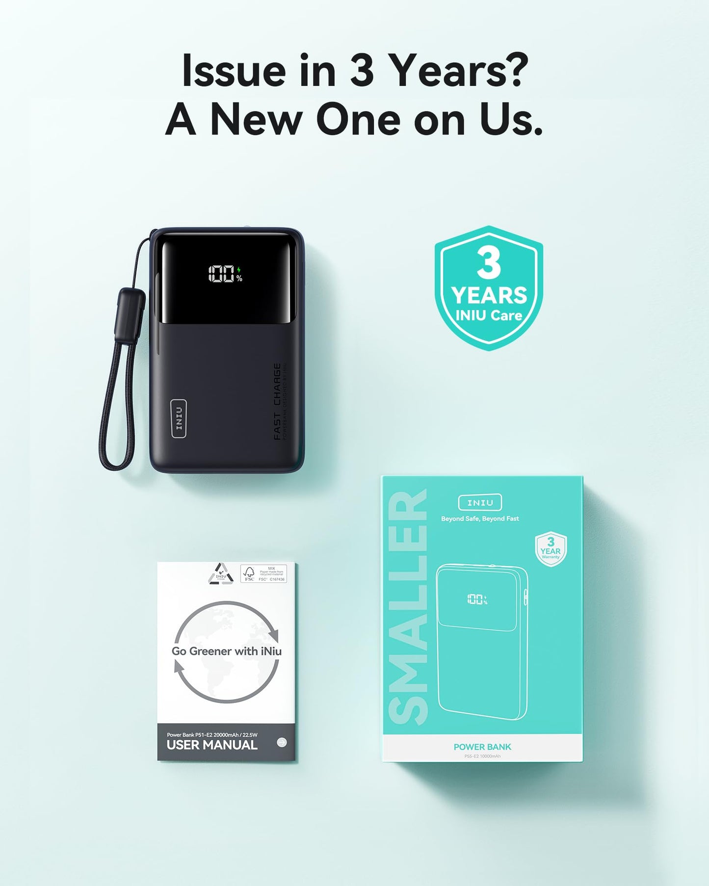 INIU Portable Charger, Slimmest Fast Charging 10000mAh USB C in/Out Power Bank, 22.5W PD3.0 QC4+ Battery Pack, Portable Phone Charger for iPhone 16 15 14 13 12 Pro Samsung S22 S21 Google AirPods iPad