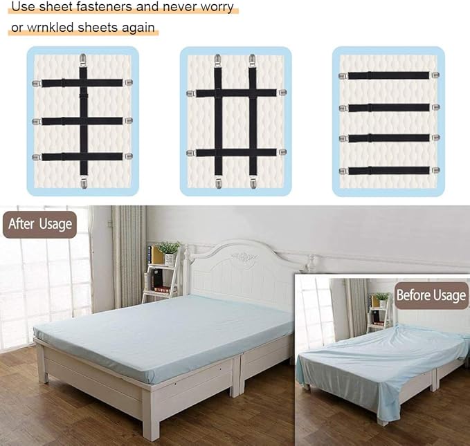 Adjustable Bed Sheet Straps Clips, Elastic Mattress Sheet Fasteners Holder and