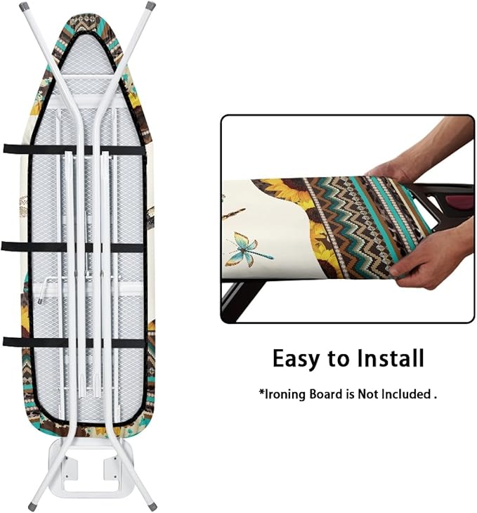 GLENLCWE Tribal Stripe Ironing Board Cover, Hippie Dragonfly Sunflower Iron