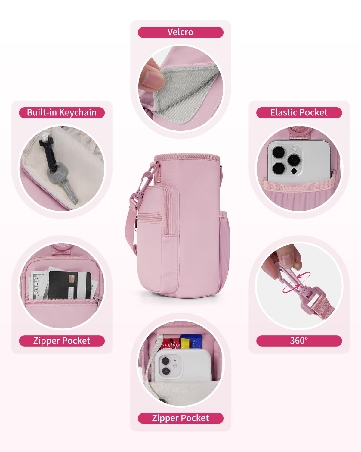sportsnew Magnetic Gym Bag for Women Men, Crossbody Insulated Cup Sleeve Water Bottle Carrier Holder with Strap for 40oz Tumbler with Handle, 4 Built-in Magnets Small Gym Bag for Workout, Walking