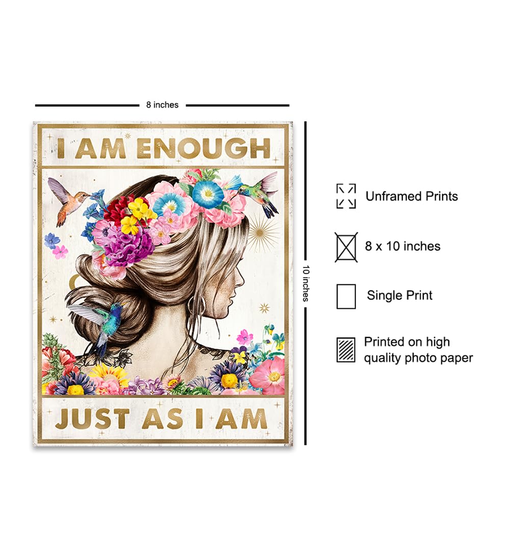 Positive Quotes Wall Decor for Women - positive Affirmations Inspirational Wall Art - Zen Wall Decor - Motivational poster - Boho-chic Teen Room Decor Girls Bedroom Decor - I Am Enough Daughter Gifts