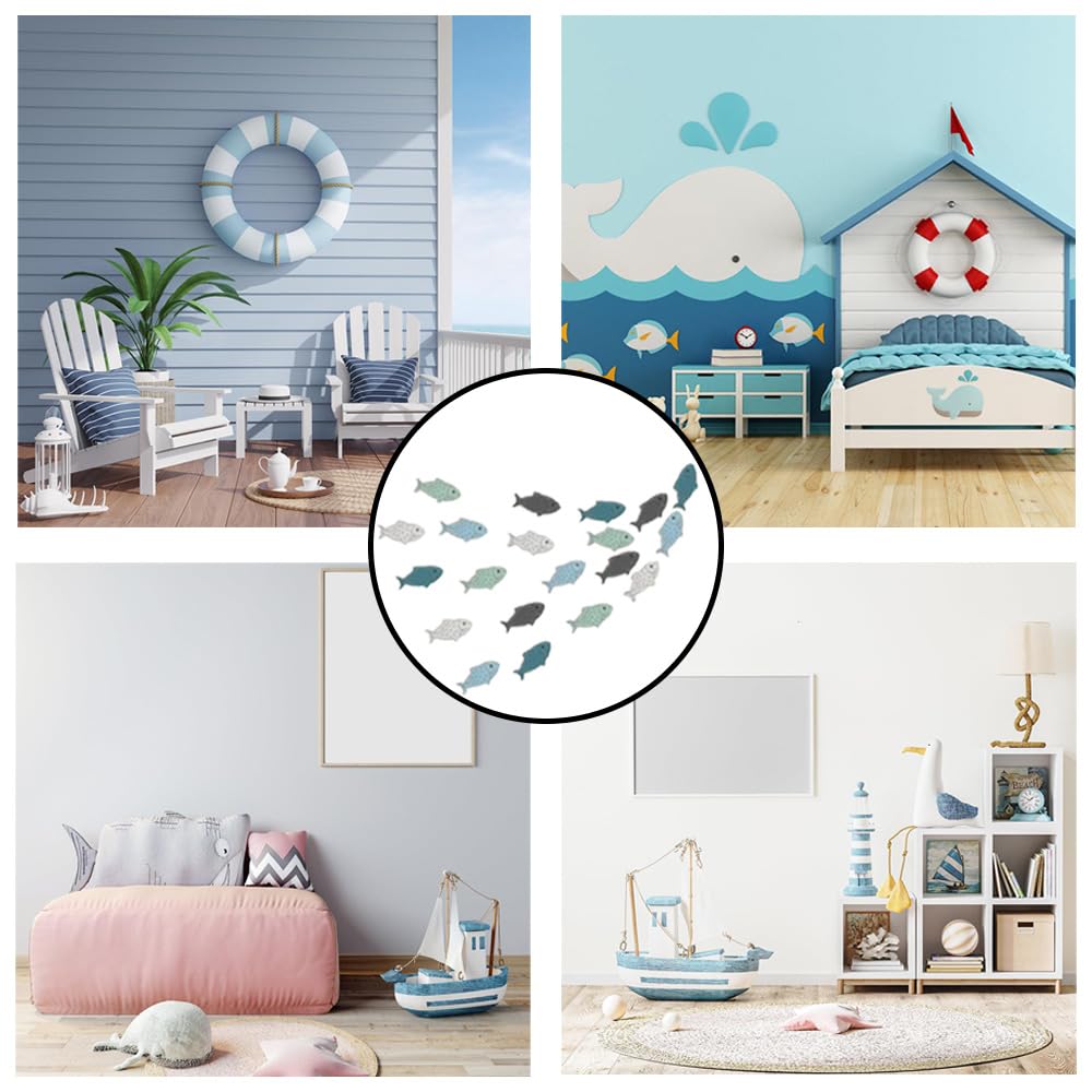 CHENSHUO Set of Wood Fish Wall Decor,Wooden Fish Wall Art,Coastal Themed Wood Fishs Walls Decoration,Beach Theme Decorations,20 Pieces.