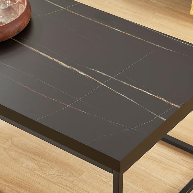 CENSI Modern Square End Table, Extra Thick 1.6" Wood Top & Metal Frame